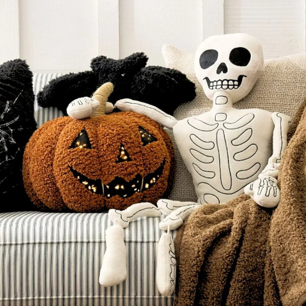 NEW Pottery Barn Mr. Bones Ivory HALLOWEEN Skeleton Pillow